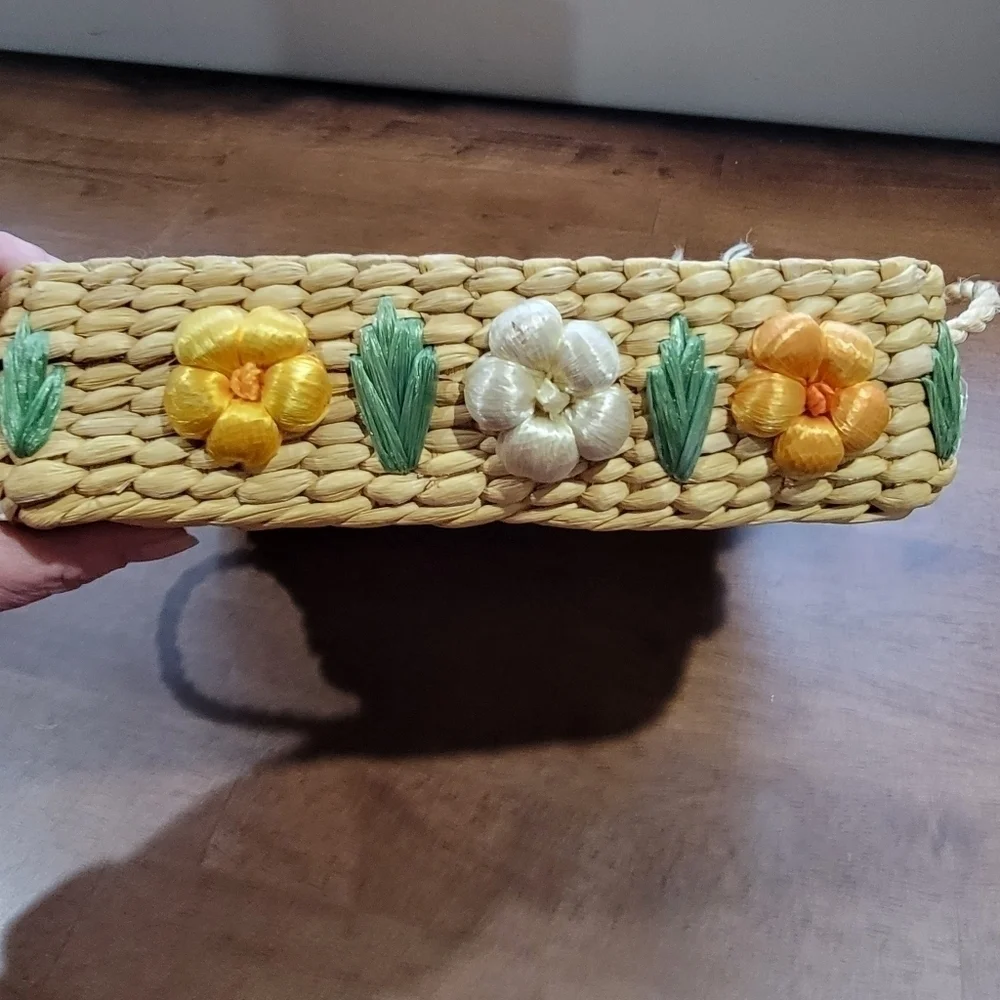 Vintage Basket with flowers and Jute Handles for serving Spring Easter Brunch